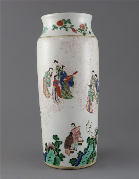 A Chinese famille verte sleeve vase, in Transitional style, probably late 19th century, H.32cm